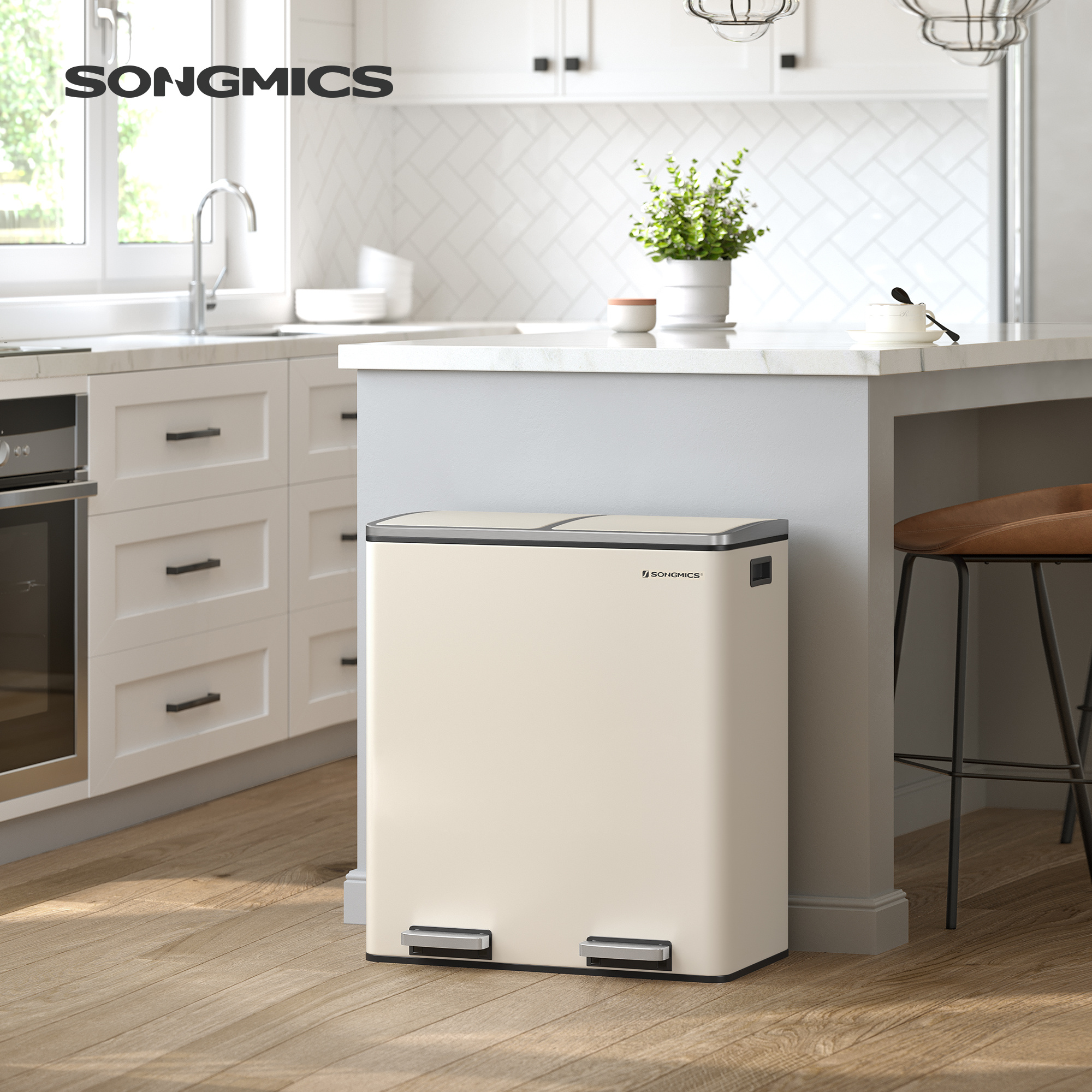 SONGMICS Dubbele Afvalbak 2x30L - 35% Korting - Keuken & Recycling