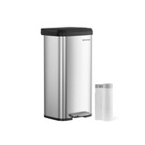 SONGMICS Kitchen Trash Can, 18-Gallon Stainless Steel Garbage Can, with Stay-Open Lid and Step-on Pedal, Soft Closure, Tall, Large and Space-Saving, Silver and Black LTB520E68