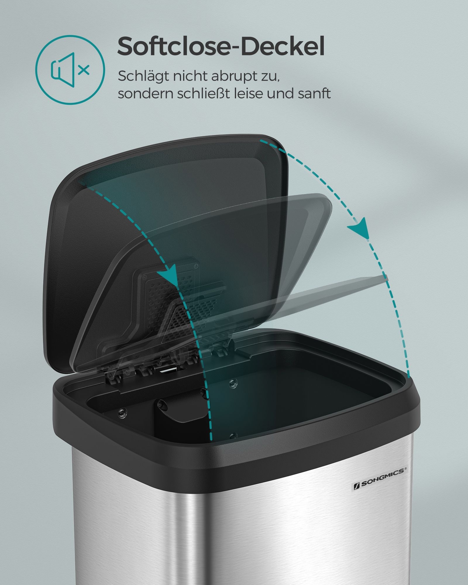 SONGMICS Kitchen Trash Can, 18-Gallon Stainless Steel Garbage Can, with Stay-Open Lid and Step-on Pedal, Soft Closure, Tall, Large and Space-Saving, Silver and Black LTB520E68