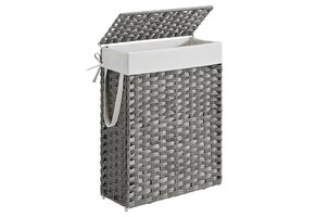 Gevlochten Linnenmand Dove Gray met Deksel & Voering - 35% Korting!