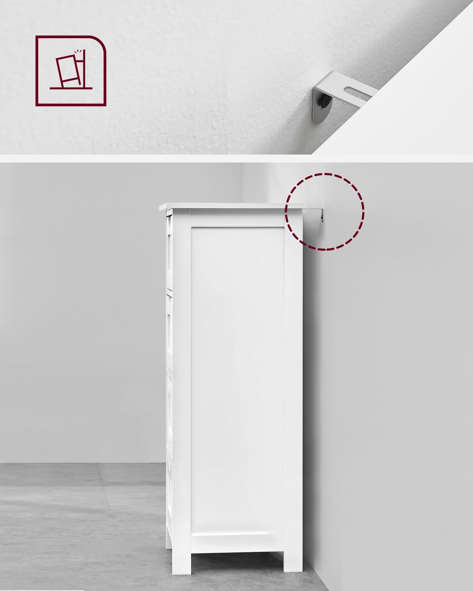 VASAGLE LHC40W, Bathroom Cabinet with 4 Drawers, Chest of Drawers, 30 x 30 x 82 cm, for a living room, kitchen and hallway, space saver, White