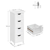 VASAGLE LHC40W, Bathroom Cabinet with 4 Drawers, Chest of Drawers, 30 x 30 x 82 cm, for a living room, kitchen and hallway, space saver, White