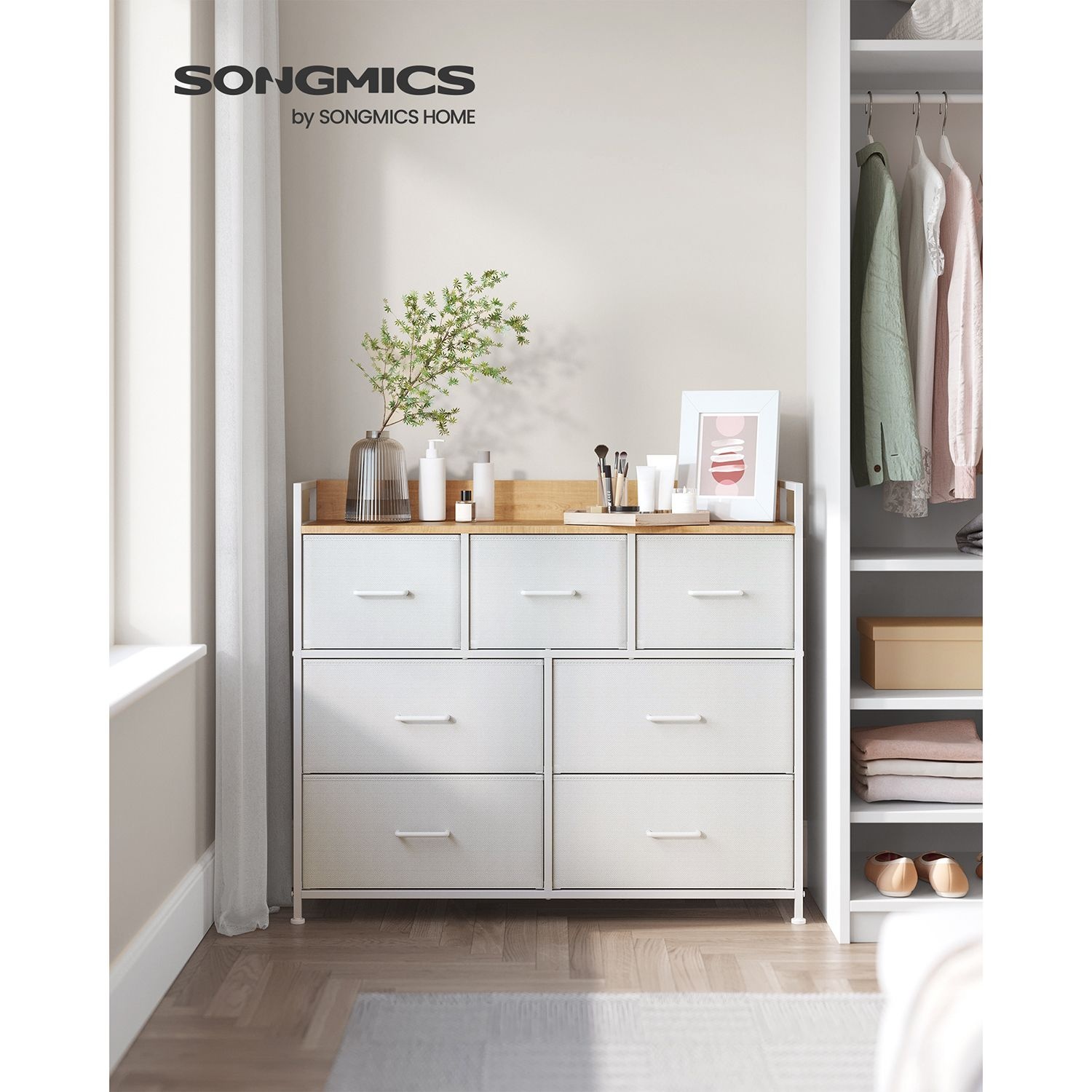 SONGMICS 7-Laden Kast | Opbergunit | Wit/Houtkleur | -30%