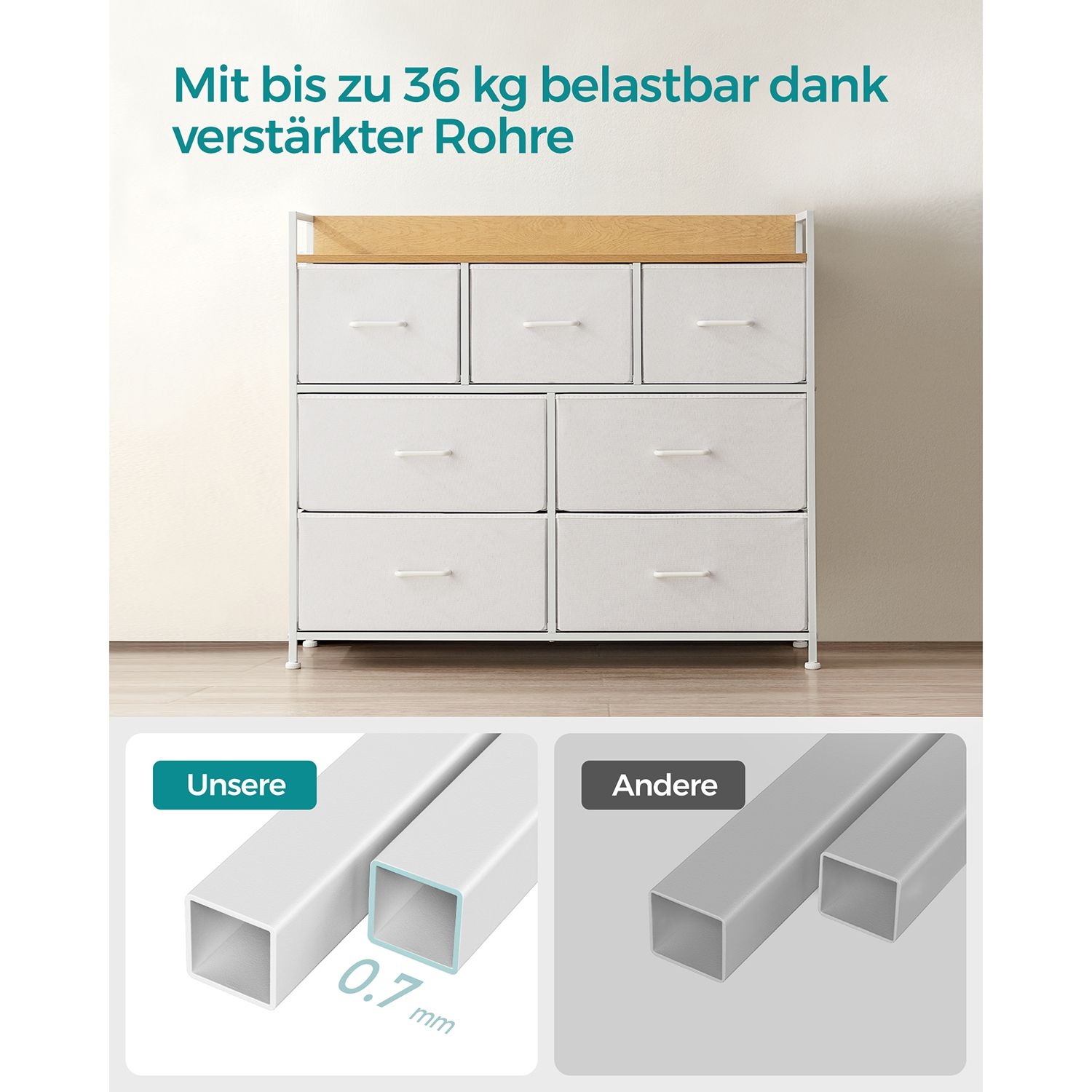 SONGMICS 7-Laden Kast | Opbergunit | Wit/Houtkleur | -30%