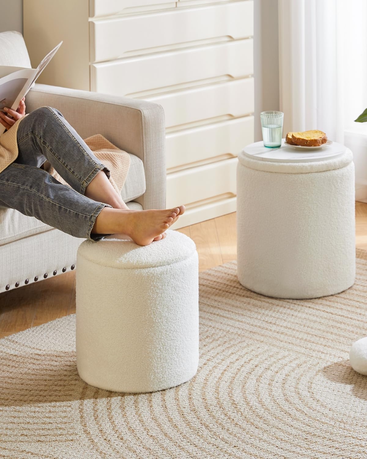 IBUYKE Ottomaanse Set (2x) met Opslag - Wit - 37% Korting