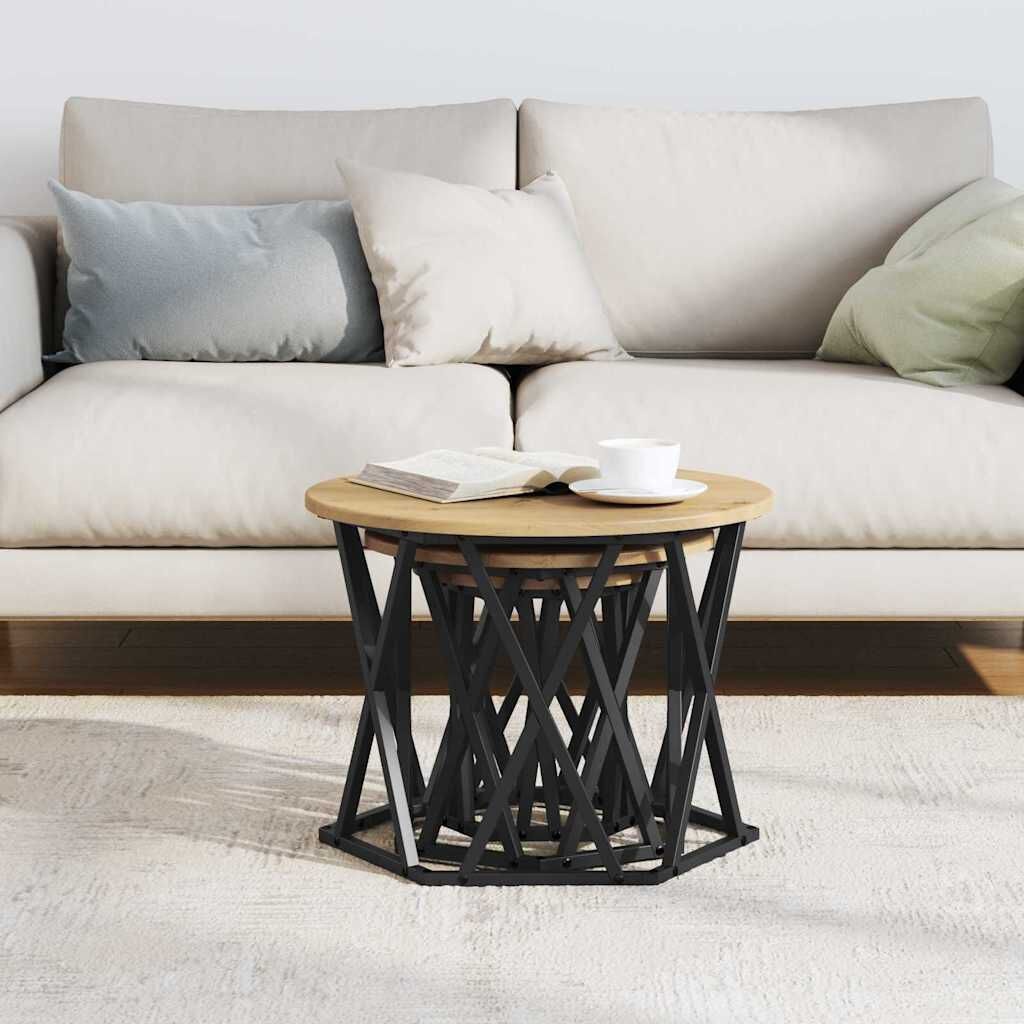 vidaXL Nestbare Bijzettafel 3 stuks - Artisanaal Eiken - 35% Korting