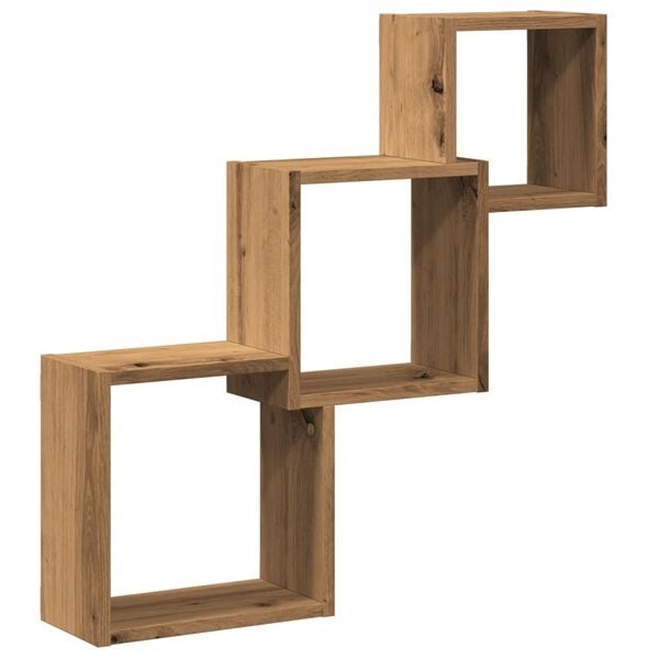 vidaXL Wandplank Kubus Set - Bewerkt Hout, Artisanaal Eiken - 30% Korting!