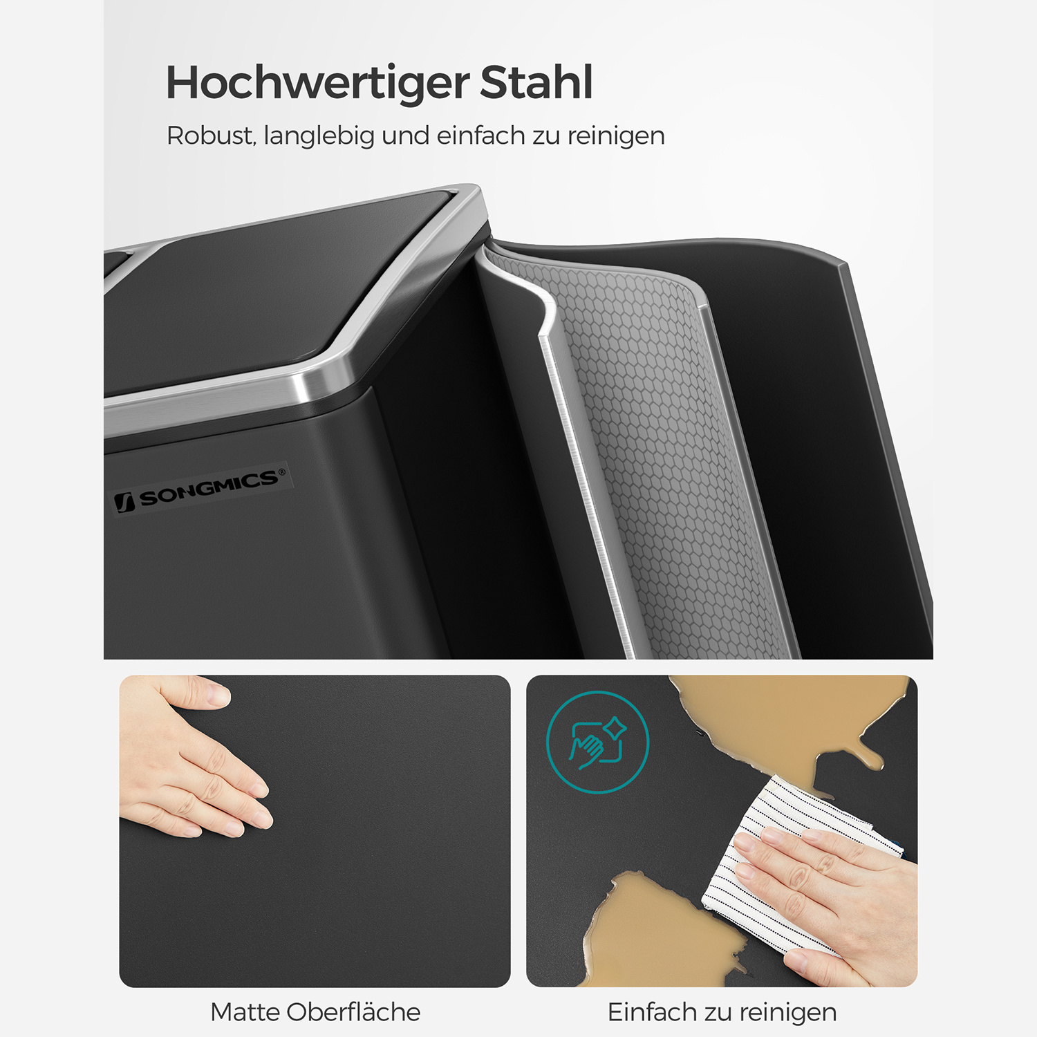 SONGMICS 3-Delige Keukenemmer - 3x18L, Zwart - 35% Korting