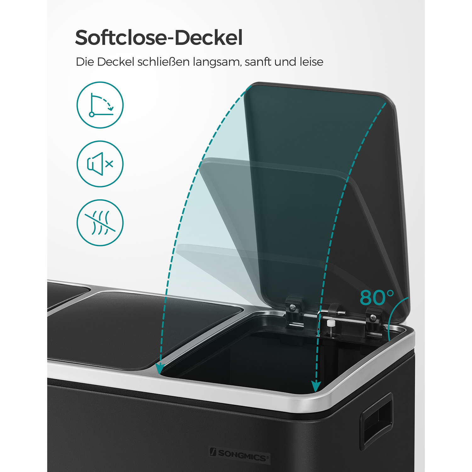 SONGMICS 3-Delige Keukenemmer - 3x18L, Zwart - 35% Korting