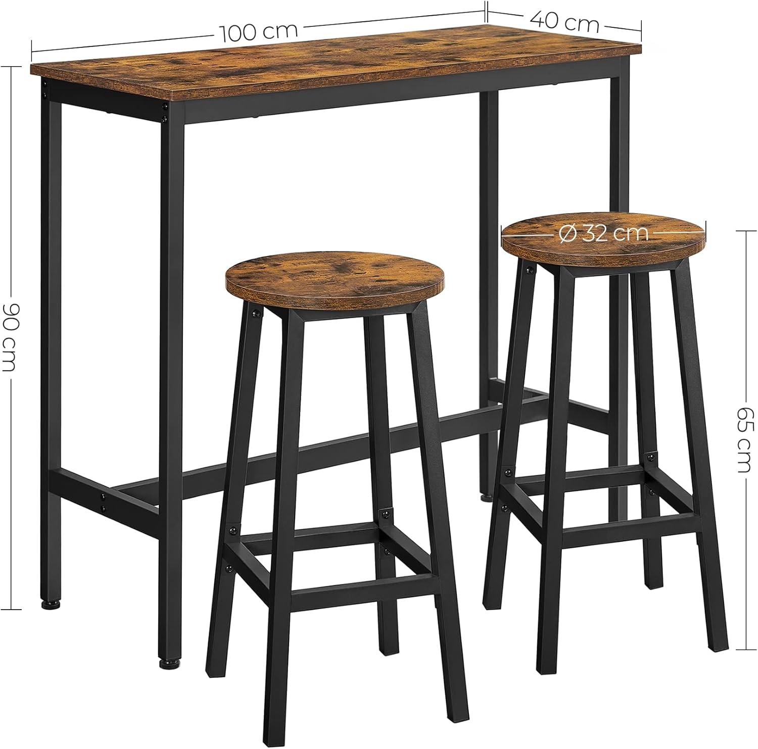 VASAGLE Bar Table Set - 35% Korting | Incl. 2 Barkrukken | Industrieel Design