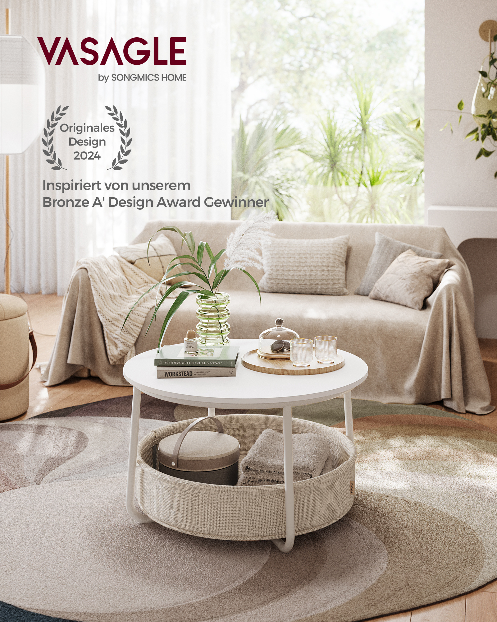 VASAGLE Ronde Salontafel met Opbergruimte - 35% Korting!