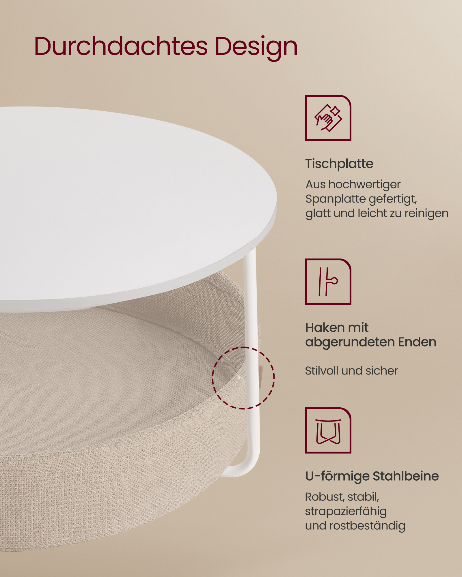 VASAGLE Ronde Salontafel met Opbergruimte - 35% Korting!