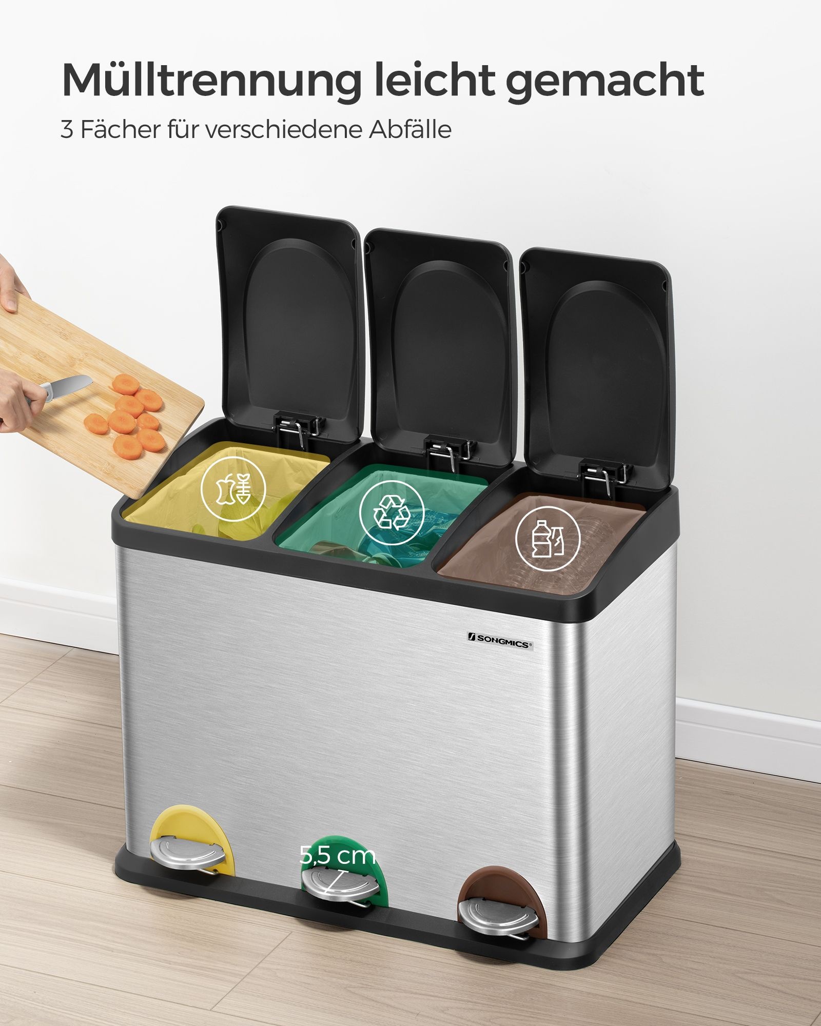 SONGMICS 45L Pedal Bin - Afvalscheiding - 55% Korting!