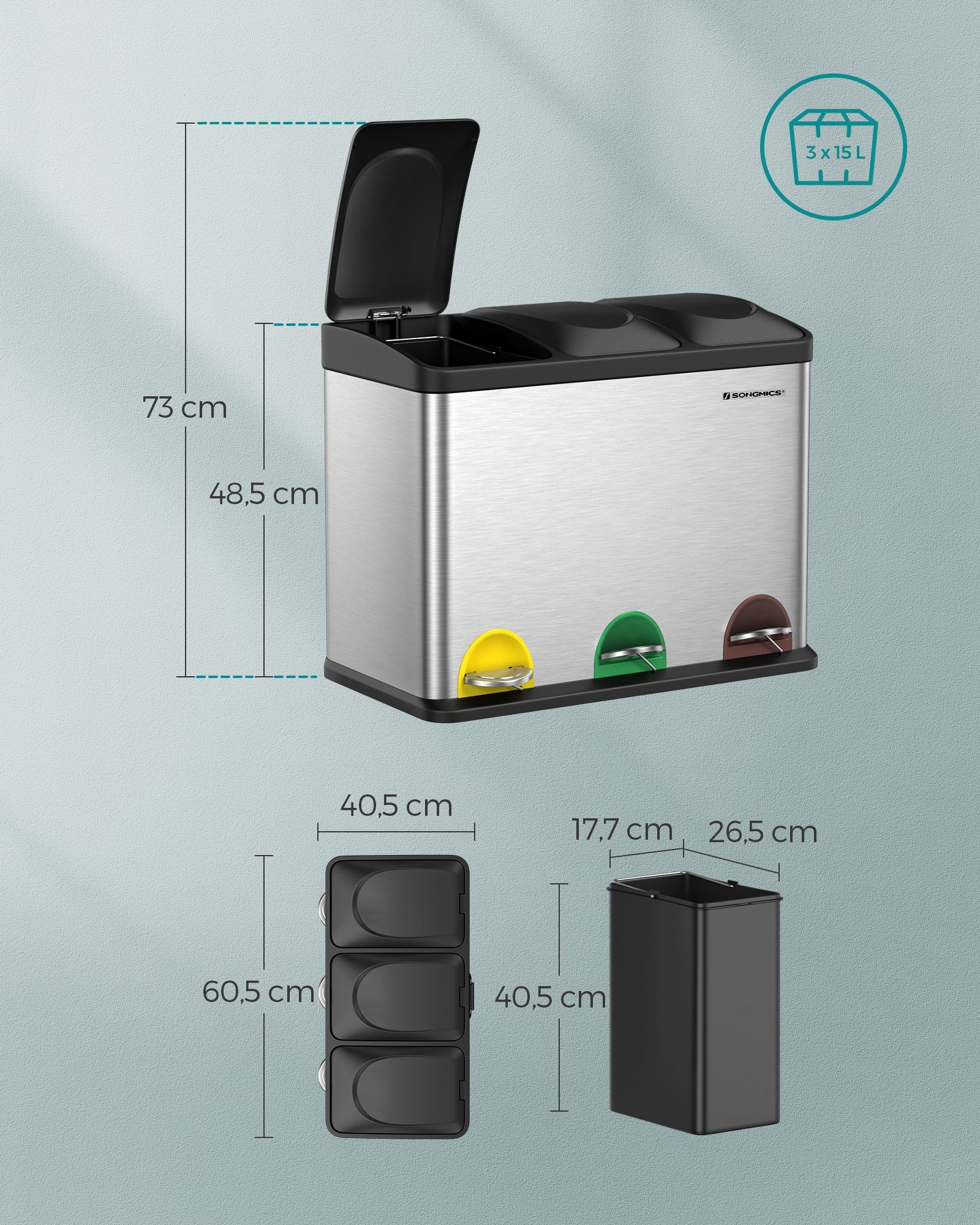 SONGMICS 45L Pedal Bin - Afvalscheiding - 55% Korting!