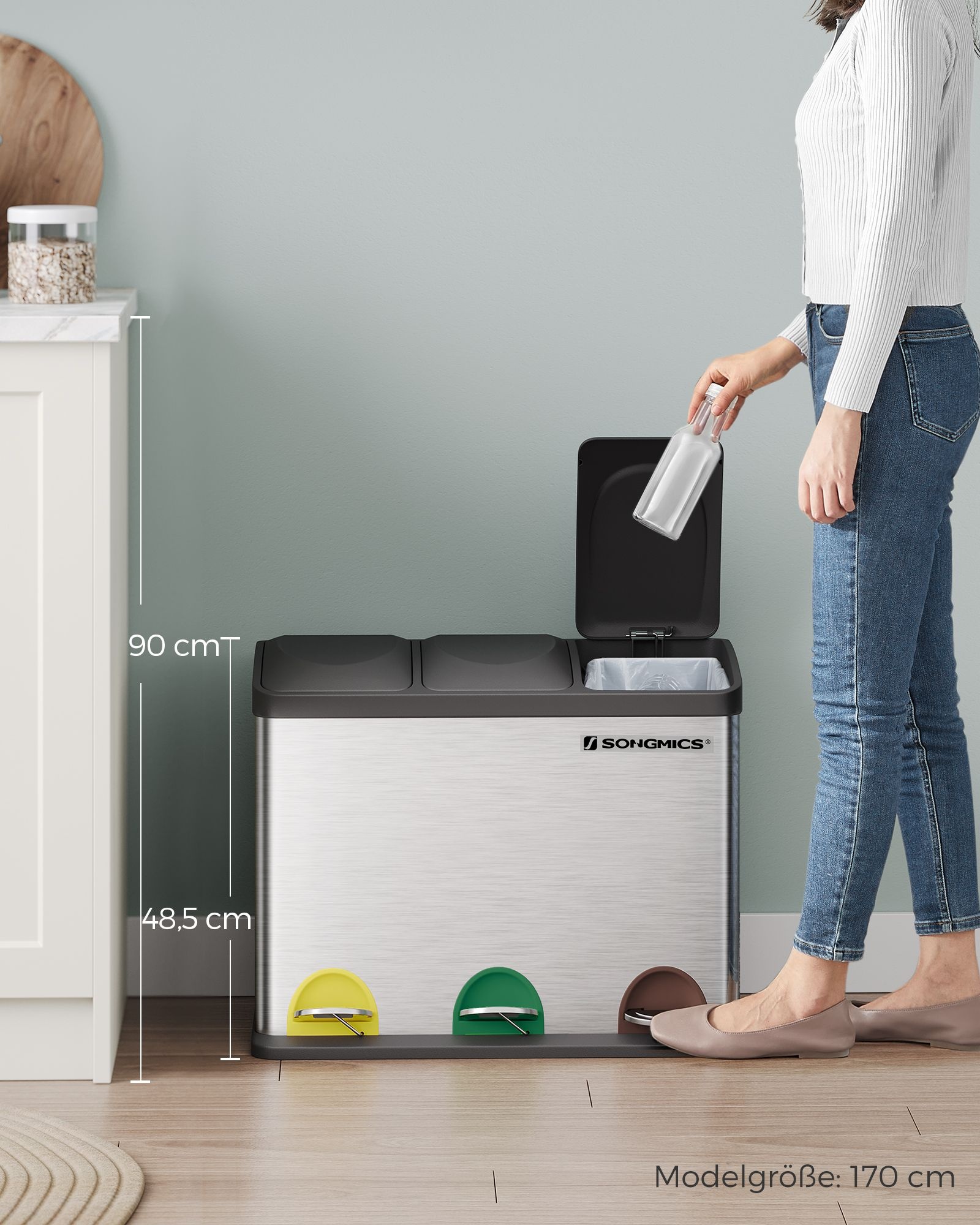 SONGMICS 45L Pedal Bin - Afvalscheiding - 55% Korting!