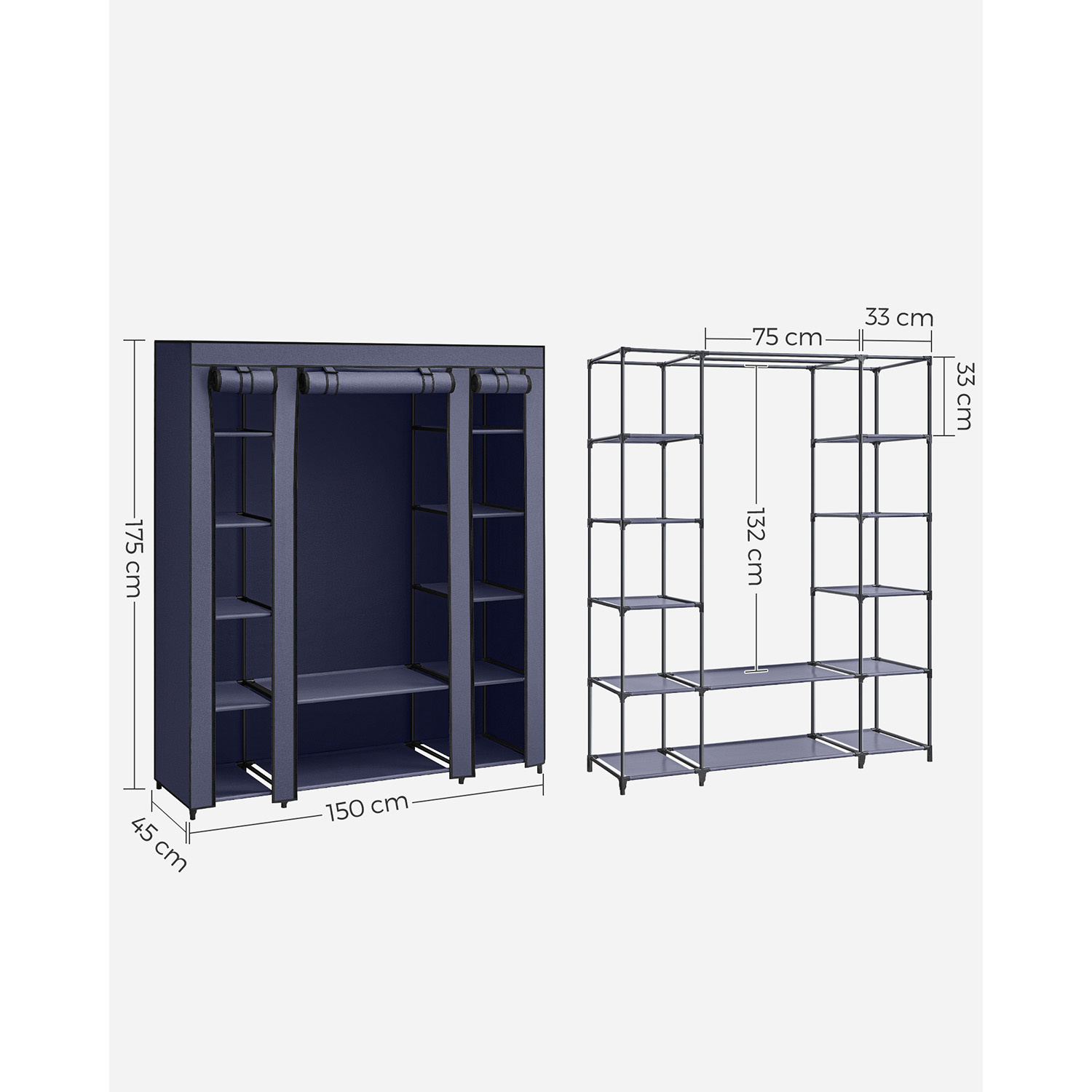 SONGMICS Stoffen Kledingkast - 45x150x175 cm - Navy Blue - 30% Korting!