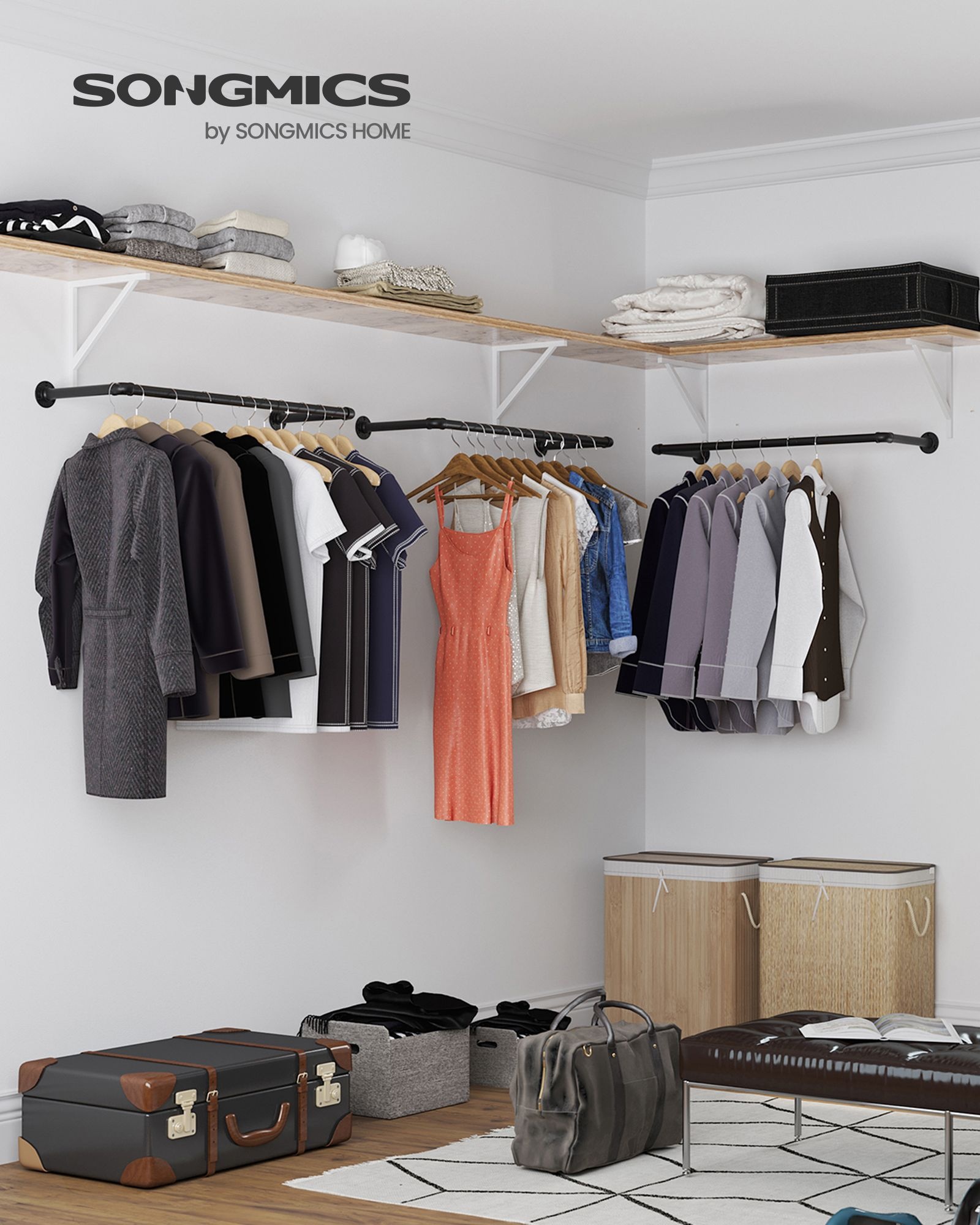 SONGMICS Wandrek Kleding (2 stuks) - Industrieel - 35% Korting!