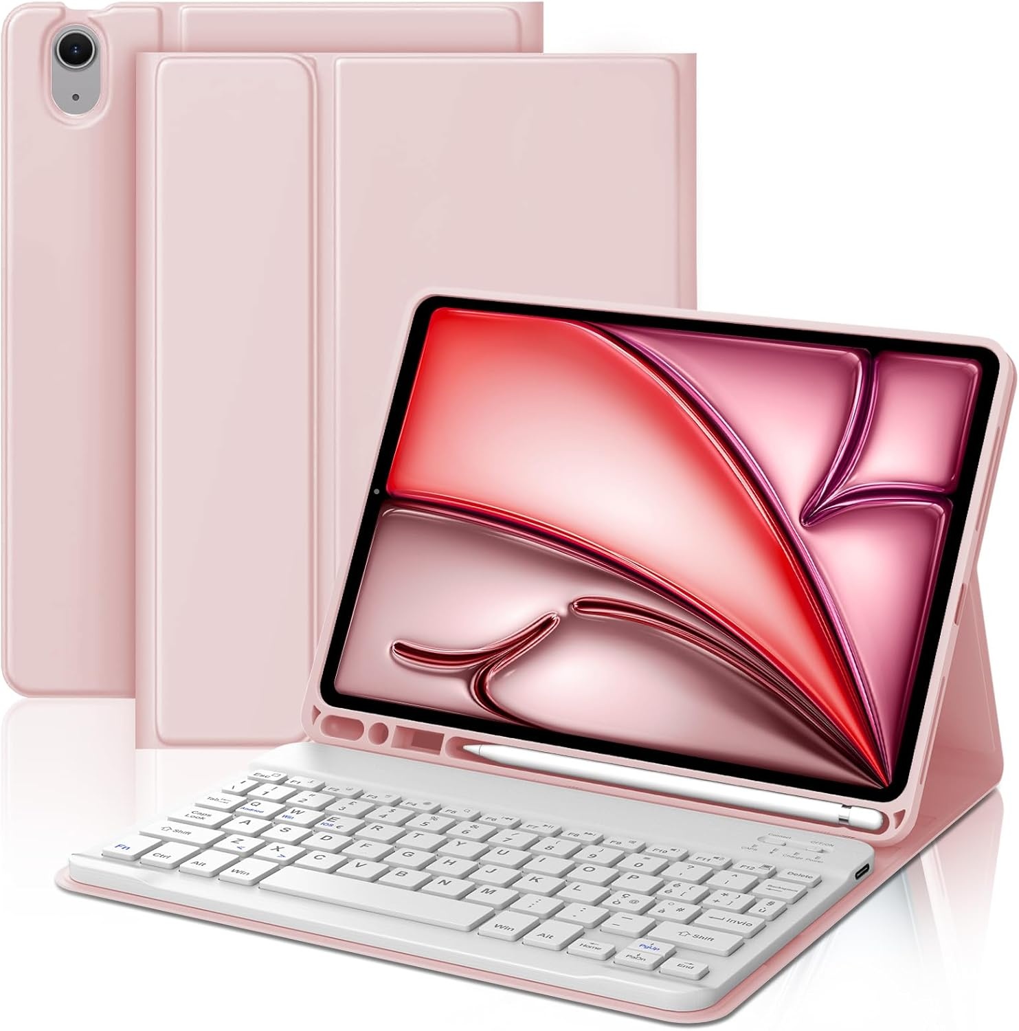 JADEMALL iPad Air 11 Inch Keyboard Case M3/M2 2025/2024, Italian QWERTY Removable Bluetooth Keyboard with Pencil Holder for iPad Air 11 Inch M2/M3 2024/2025, Pink
