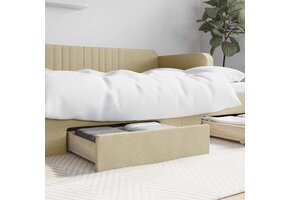 vidaXL Bedlades 2 st bewerkt hout en stof crèmekleurig