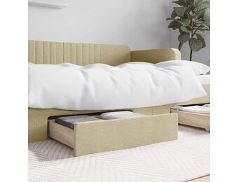 vidaXL Bedlades 2 st bewerkt hout en stof crèmekleurig