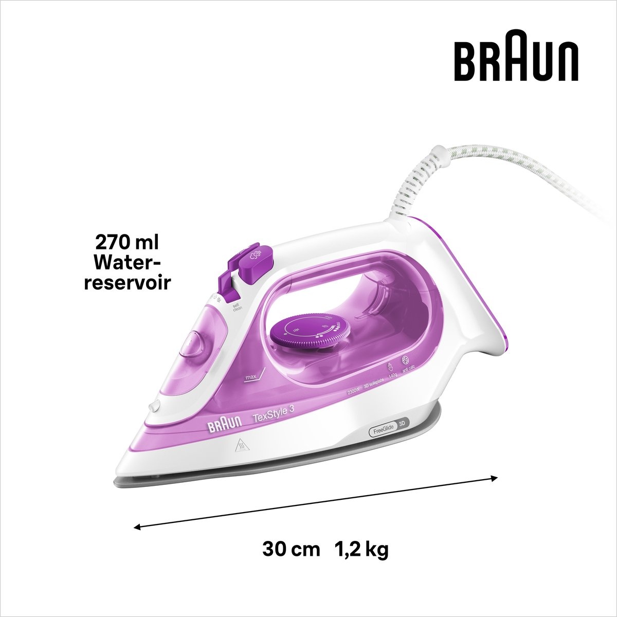 Braun TexStyle 3 SI3030PU - Stoomstrijkijzer - Paars | -56% Korting