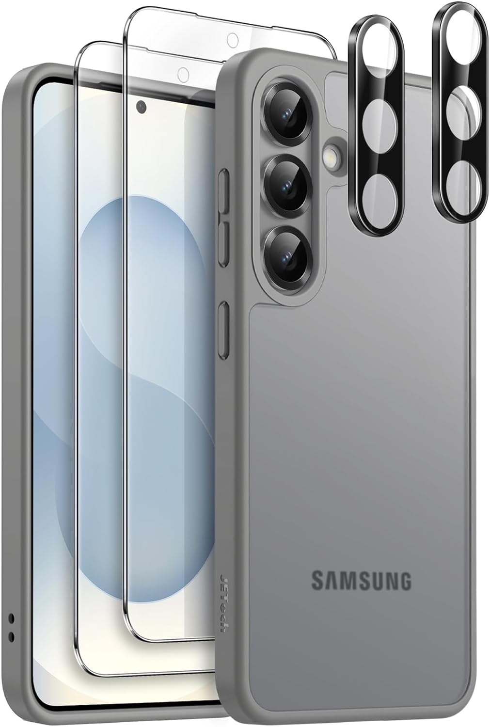 JETech 5-in-1 Samsung Galaxy S25+ Case + 2x Screen + 2x Camera Protector (Silver Shadow) - 43% Korting!