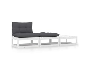 VidaXL Loungeset Grenenhout Wit | 65% Korting | Geretourneerd