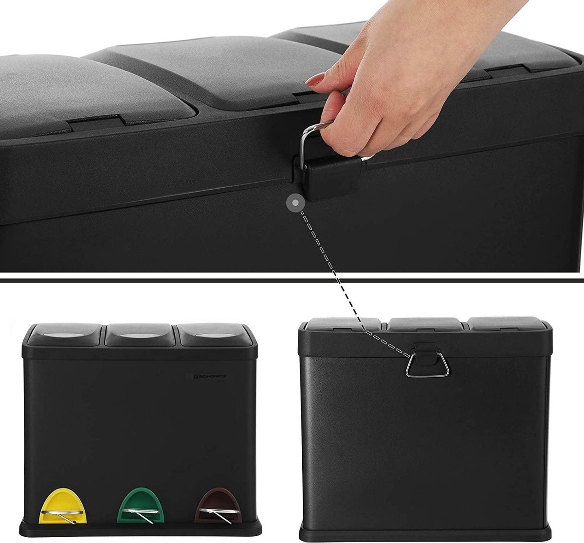 Vuilnisbak 3 Compartimenten - Zwart - 35% Korting