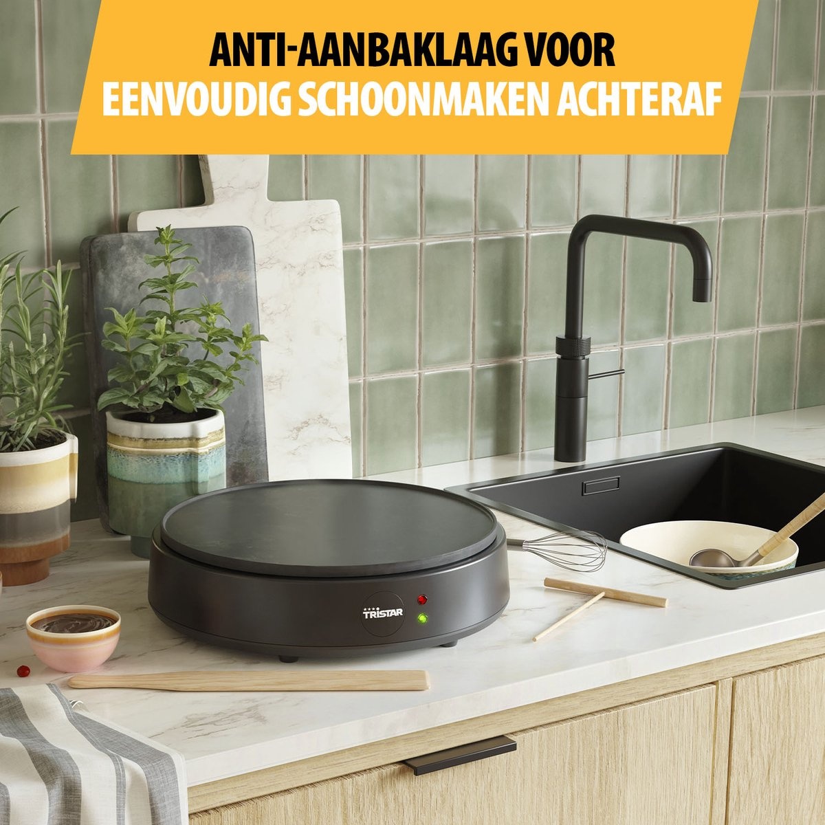 Tristar Pannenkoekenmaker 1200W - Crêpemaker - 30cm Zwart - 43% Korting!