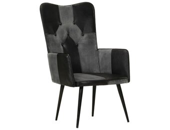 vidaXL Fauteuil Echt Leer Zwart/Grijs - Nu 55% Korting!