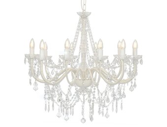 vidaXL Kroonluchter met kralen 12xE14 Wit - 55% Korting!