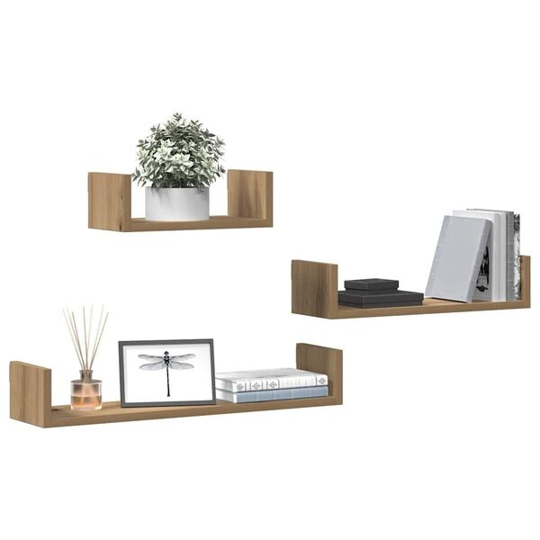 vidaXL Wandschappen 3 st. Bewerkt Hout Artisanaal Eiken - 35% Korting