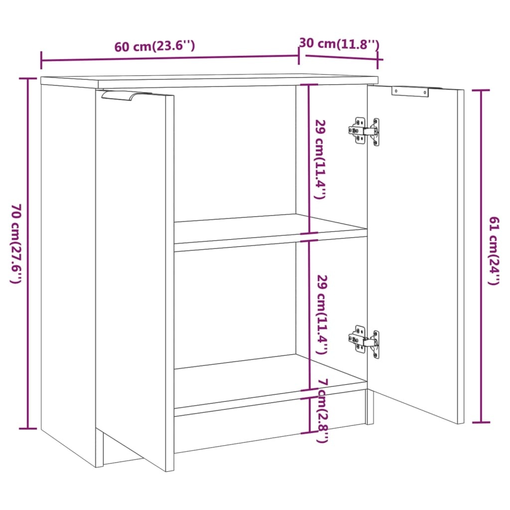 vidaXL Dressoir 60x30x70cm - 60% Korting! (Bewerkt Hout, Hoogglans Wit)