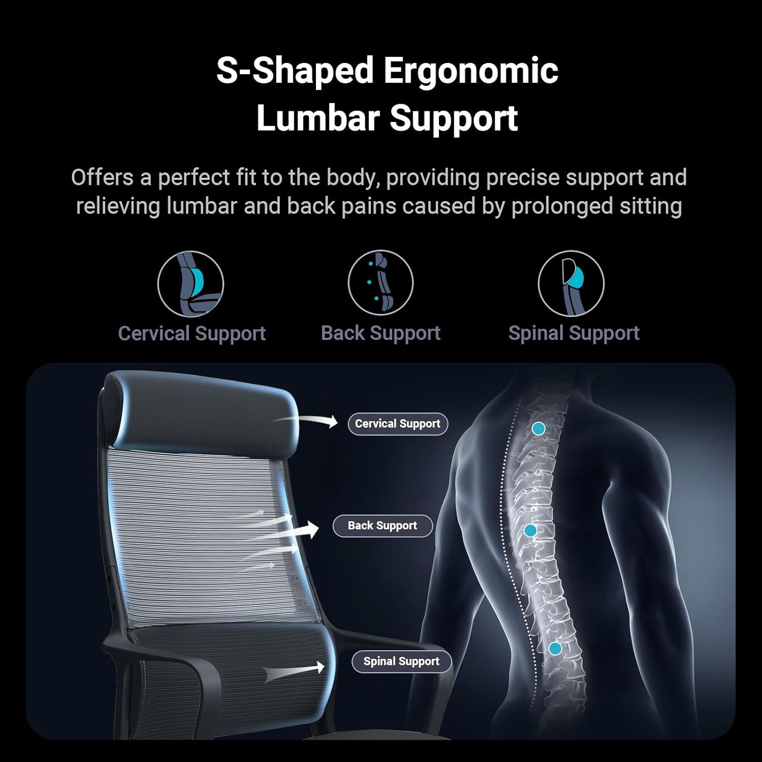 Ergonomische bureaustoel, Zwart - 30% Korting