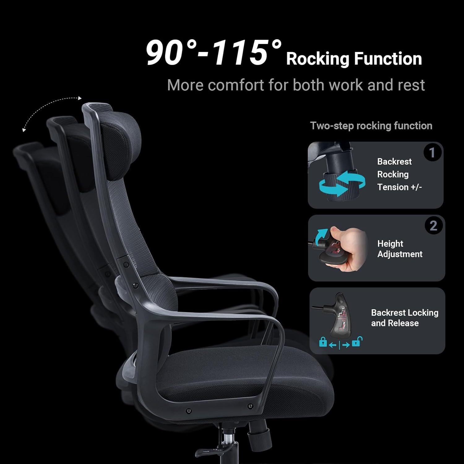 Ergonomische bureaustoel, Zwart - 30% Korting