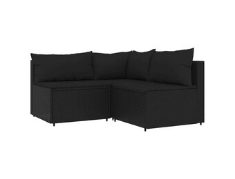 vidaXL 3-delige Loungeset Poly Rattan Zwart - 55% Korting