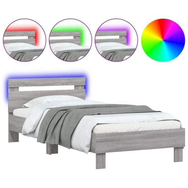 vidaXL Bedframe met LED - 35% Korting - Grijs Sonoma Eiken 90x200 cm