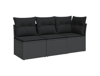 vidaXL Tuinbank 3-zits Poly Rattan Zwart - 55% Korting!