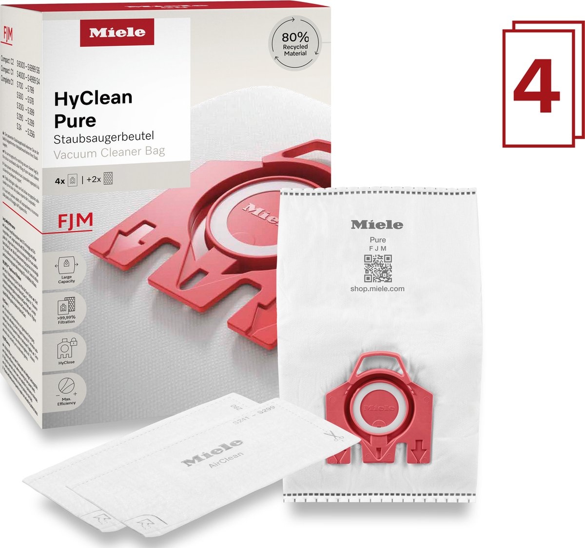 Miele FJM HyClean Pure 2.0 Stofzuigerzakken - 4 stuks | -35%
