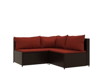 vidaXL Loungeset 3-delig Poly Rattan Bruin - Nu 30% Korting!