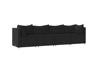 VidaXL 4-delige Loungeset Poly Rattan Zwart | 30% Korting