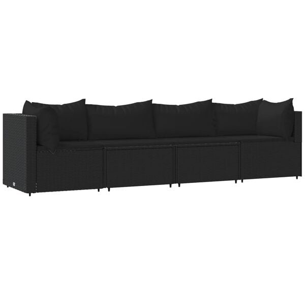 VidaXL 4-delige Loungeset Poly Rattan Zwart | 30% Korting