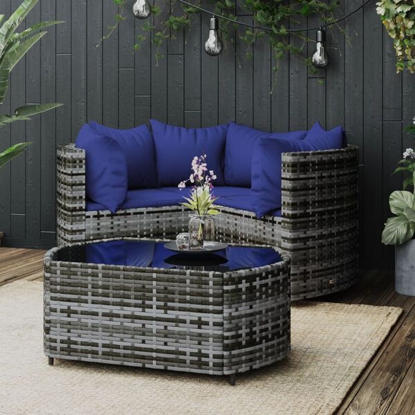 vidaXL Loungeset Poly Rattan Grijs - 30% Korting!