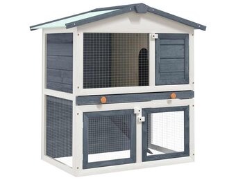 vidaXL Konijnenhok Buiten 3 Deuren Hout Grijs - 35% Korting!