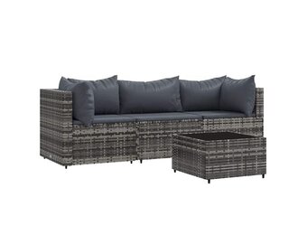 vidaXL 4-delige Loungeset (30% korting) - Poly Rattan Grijs