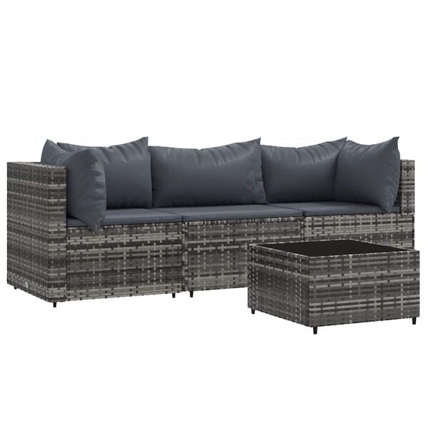 vidaXL 4-delige Loungeset (30% korting) - Poly Rattan Grijs