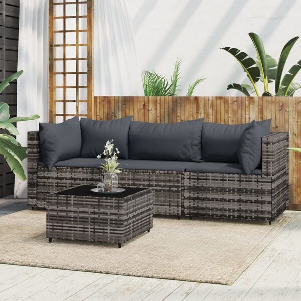 vidaXL 4-delige Loungeset (30% korting) - Poly Rattan Grijs