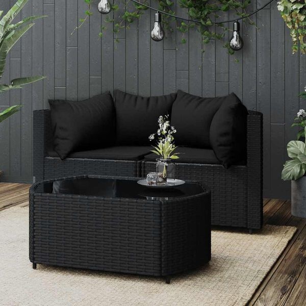 vidaXL 3-delige Loungeset Poly Rattan Zwart | 50% Korting