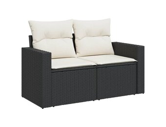 VidaXL Tuinbank 2-zits, Poly Rattan Zwart met Kussens - 35% Korting!