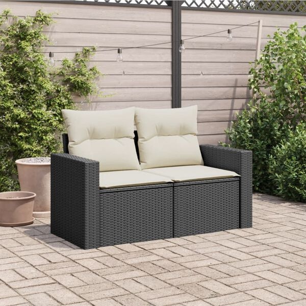 VidaXL Tuinbank 2-zits, Poly Rattan Zwart met Kussens - 35% Korting!